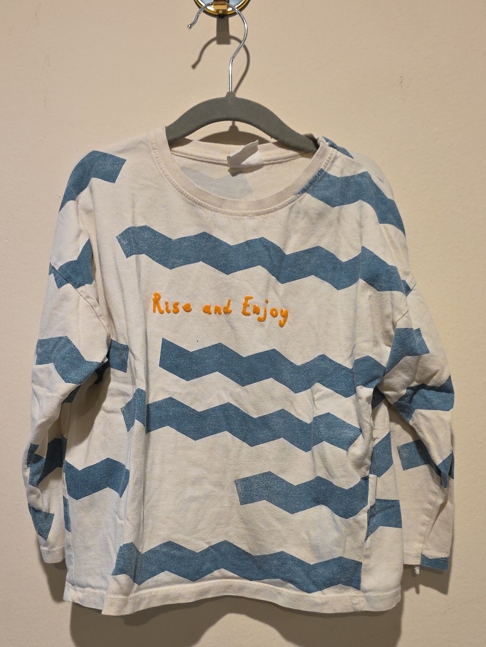 Zara Kids Long-Sleeve Graphic Tee - Blue Chevron Size 3 4 Rise And Shine